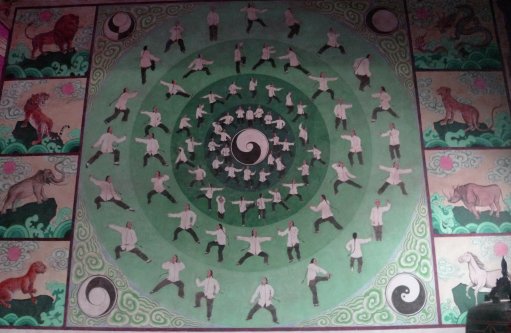 A Chenjiagou wall mural depicting Chen taijiquan form movements
